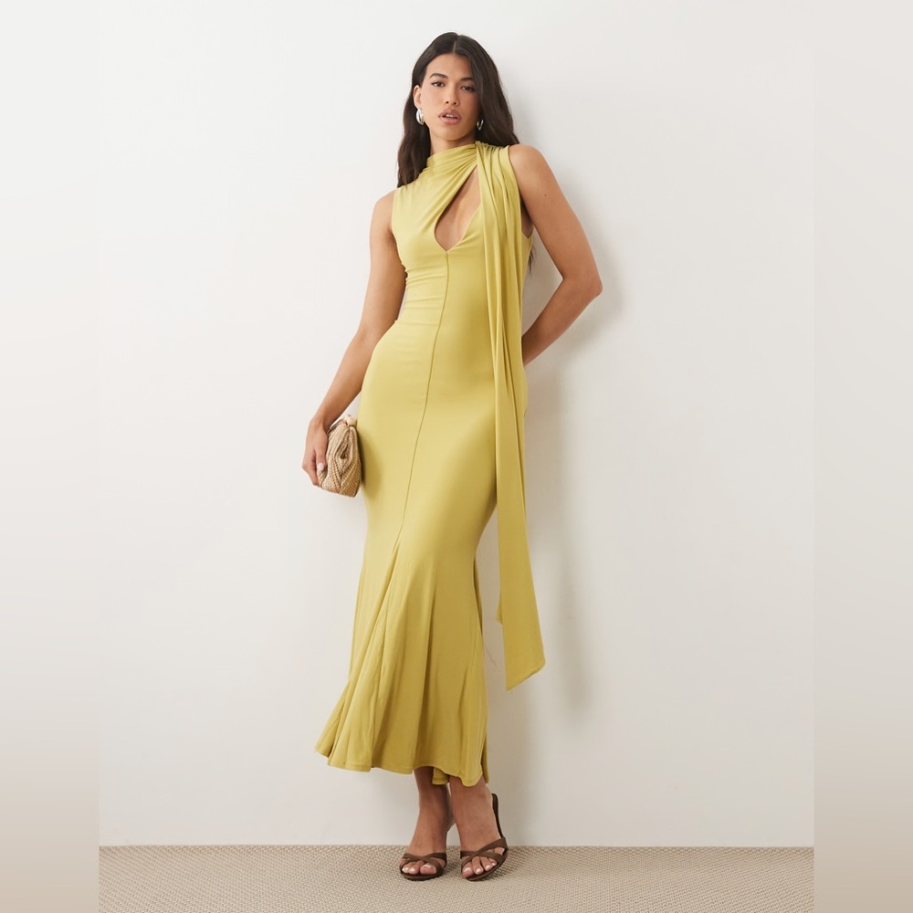 ASOS DESIGN sculpting maxi dress with scarf detail in olive